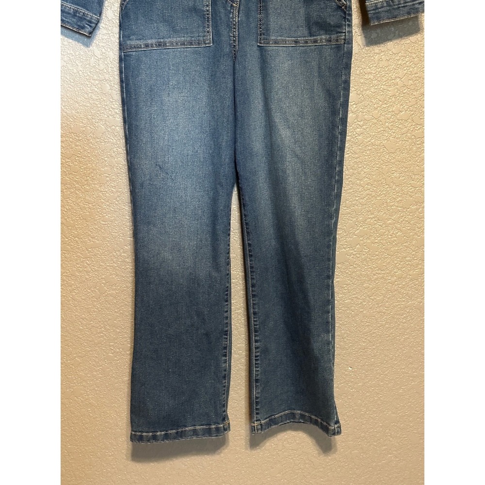 Celebrity Pink Womens Denim Straight leg Jumpsuit Dark Wash Elastic Waist XS - Picture 6 of 16